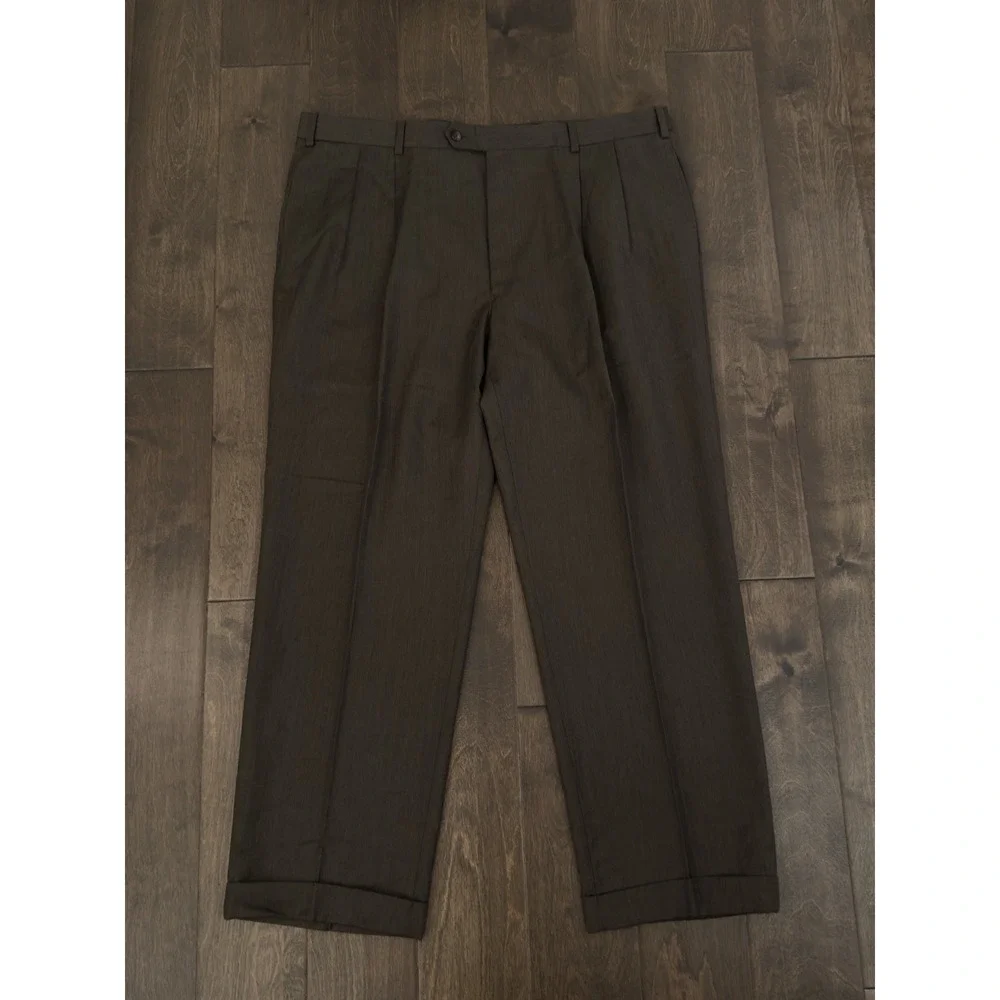 Jos A Bank Executive Collection 40X30 Brown 100% Wool Pleated Dress Pants Cuffed